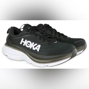 Hoka One One Bondi 8 Women’s Running Sneakers, Size 7.5B, Black/White Shoes